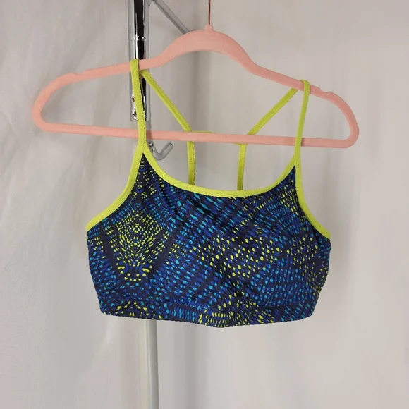 Fabletics Anyi Sports Bra size large, blue, neon yellow/green - Picture 1 of 5